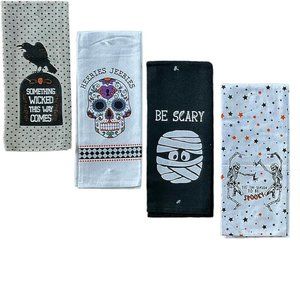 Halloween Kitchen Towels Set of 6 Skeletons Pumpkins Sugar Skull Witch Mummy